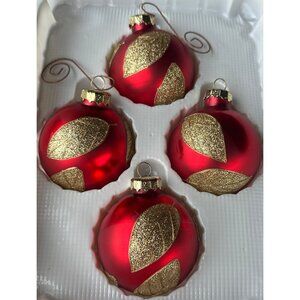 VINTAGE 2001 Target Corp Four Decorated Glass Christmas Ornaments Leaves (BOXED)